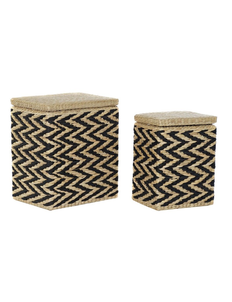 Cesto per i Panni DKD Home Decor Naturale Nero Poliestere Coloniale Fibra (43 x 32 x 50,5 cm)