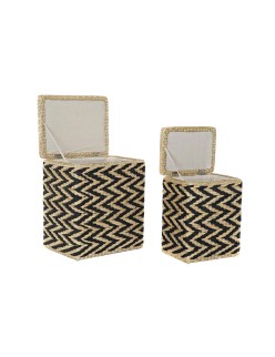 Cesto per i Panni DKD Home Decor Naturale Nero Poliestere Coloniale Fibra (43 x 32 x 50,5 cm)