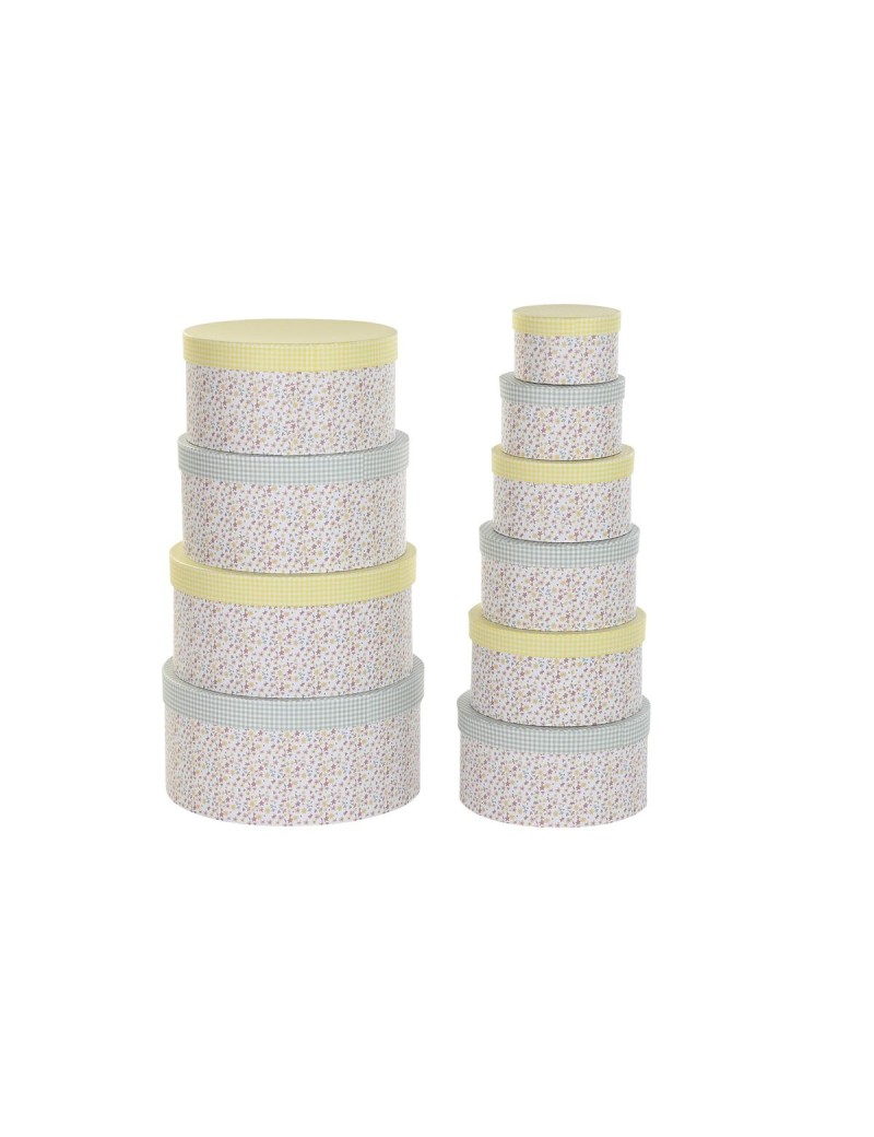 Set di Scatole per Sistemare Impilabili DKD Home Decor Verde Giallo Multicolore Cartone (37,5 x 37,5 x 18 cm)