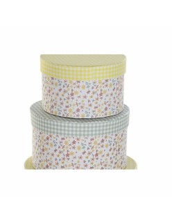 Set di Scatole per Sistemare Impilabili DKD Home Decor Verde Giallo Multicolore Cartone (37,5 x 37,5 x 18 cm)