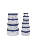 Set di Scatole per Sistemare Impilabili DKD Home Decor Marino Righe Bianco Blu Marino Cartone (37,5 x 37,5 x 18 cm)