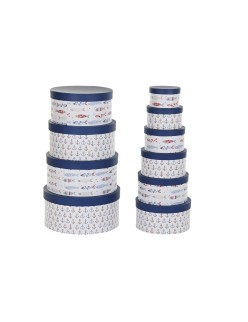 Set di Scatole per Sistemare Impilabili DKD Home Decor Marino Righe Bianco Blu Marino Cartone (37,5 x 37,5 x 18 cm)