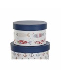 Set di Scatole per Sistemare Impilabili DKD Home Decor Marino Righe Bianco Blu Marino Cartone (37,5 x 37,5 x 18 cm)