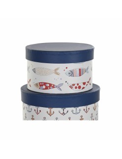 Set of Stackable Organising Boxes DKD Home Decor Navy Stripes White Navy Blue Cardboard (37,5 x 37,5 x 18 cm)