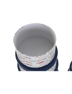 Set di Scatole per Sistemare Impilabili DKD Home Decor Marino Righe Bianco Blu Marino Cartone (37,5 x 37,5 x 18 cm)