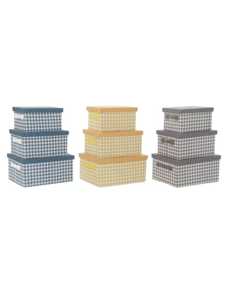 Set di Scatole per Sistemare Impilabili DKD Home Decor Grigio Azzurro Giallo 40 x 30 x 20 cm