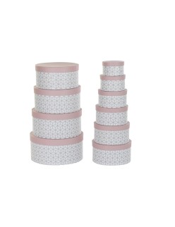 Set di Scatole per Sistemare Impilabili DKD Home Decor Rotondo Rosa Cartone