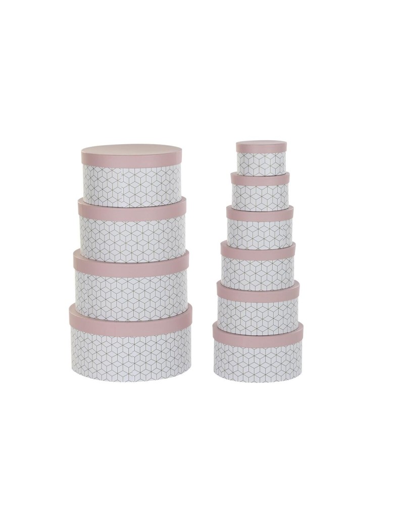Set di Scatole per Sistemare Impilabili DKD Home Decor Rotondo Rosa Cartone