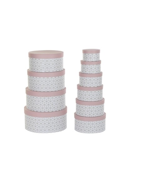 Set di Scatole per Sistemare Impilabili DKD Home Decor Rotondo Rosa Cartone