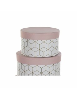 Set di Scatole per Sistemare Impilabili DKD Home Decor Rotondo Rosa Cartone