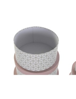 Set di Scatole per Sistemare Impilabili DKD Home Decor Rotondo Rosa Cartone