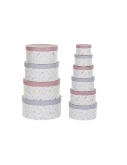 Set di Scatole per Sistemare Impilabili DKD Home Decor Fiori Righe Azzurro Lilla Bianco Multicolore Cartone (37,5 x 37,5 x 18 cm