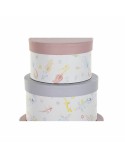 Set di Scatole per Sistemare Impilabili DKD Home Decor Fiori Righe Azzurro Lilla Bianco Multicolore Cartone (37,5 x 37,5 x 18 cm