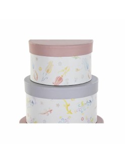 Set di Scatole per Sistemare Impilabili DKD Home Decor Fiori Righe Azzurro Lilla Bianco Multicolore Cartone (37,5 x 37,5 x 18 cm