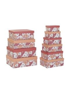Set di Scatole per Sistemare Impilabili DKD Home Decor Fucsia Bianco Pesca Cartone (43,5 x 33,5 x 15,5 cm)
