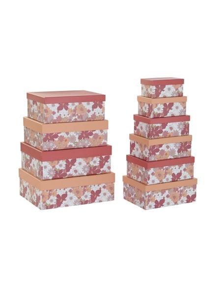Set di Scatole per Sistemare Impilabili DKD Home Decor Fucsia Bianco Pesca Cartone (43,5 x 33,5 x 15,5 cm)