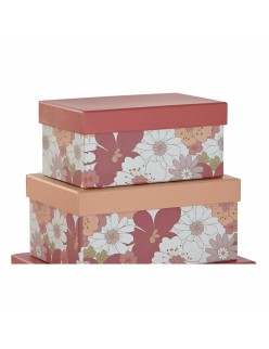Set di Scatole per Sistemare Impilabili DKD Home Decor Fucsia Bianco Pesca Cartone (43,5 x 33,5 x 15,5 cm)