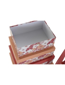 Set di Scatole per Sistemare Impilabili DKD Home Decor Fucsia Bianco Pesca Cartone (43,5 x 33,5 x 15,5 cm)