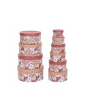 Jeu de Caisses de Rangement Empilables DKD Home Decor Fleurs Rayures Fuchsia Blanc Pêche Carton (37,5 x 37,5 x 18 cm)