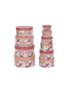 Jeu de Caisses de Rangement Empilables DKD Home Decor Fleurs Rayures Fuchsia Blanc Pêche Carton (37,5 x 37,5 x 18 cm)