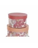 Jeu de Caisses de Rangement Empilables DKD Home Decor Fleurs Rayures Fuchsia Blanc Pêche Carton (37,5 x 37,5 x 18 cm)