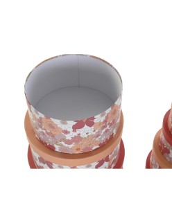 Jeu de Caisses de Rangement Empilables DKD Home Decor Fleurs Rayures Fuchsia Blanc Pêche Carton (37,5 x 37,5 x 18 cm)