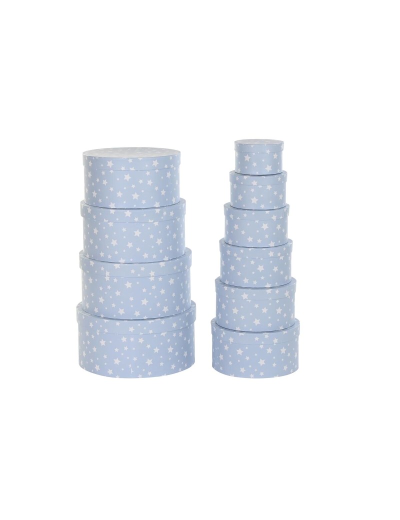 Jeu de Caisses de Rangement Empilables DKD Home Decor Rond Etoiles Enfant Carton