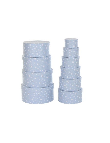 Jeu de Caisses de Rangement Empilables DKD Home Decor Rond Etoiles Enfant Carton