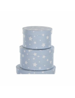 Jeu de Caisses de Rangement Empilables DKD Home Decor Rond Etoiles Enfant Carton