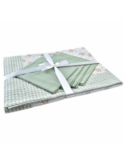 Conjunto de toalhas de mesa DKD Home Decor Bloemen Verde 150 x 150 x 0,5 cm