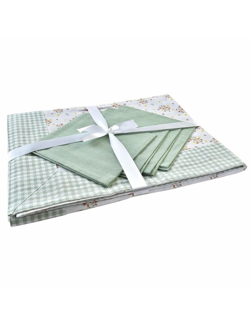 Set de mantelería DKD Home Decor Flores Verde 150 x 150 x 0,5 cm