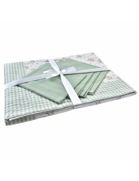 Conjunto de toalhas de mesa DKD Home Decor Bloemen Verde 150 x 150 x 0,5 cm