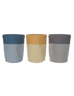 Panier à linge DKD Home Decor Pied de coq Métal Jaune Bleu Gris Multicouleur 30 x 40 cm 40 x 40 x 60 cm (3 Unités)