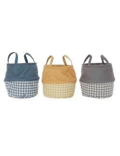 Panier à linge DKD Home Decor Pied de coq Jaune Gris Gris foncé 28 x 28 x 28 cm (3 Unités)
