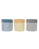 Panier à linge DKD Home Decor Pied de coq Gris Bleu Jaune 45 x 45 x 45 cm (3 Unités)