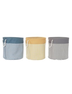 Panier à linge DKD Home Decor Pied de coq Gris Bleu Jaune 45 x 45 x 45 cm (3 Unités)
