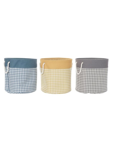Panier à linge DKD Home Decor Pied de coq Gris Bleu Jaune 45 x 45 x 45 cm (3 Unités)