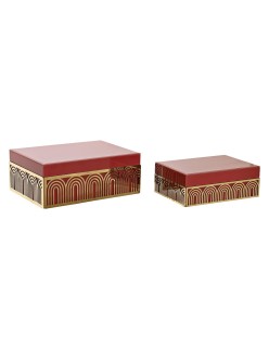 Boîte à bijoux DKD Home Decor Métal Verre Rouge Doré Bois MDF 25 x 18 x 10 cm (2 Unités)