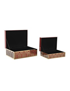 Box-Schmuckkästchen DKD Home Decor Metall Kristall Rot Gold Holz MDF 25 x 18 x 10 cm (2 Stück)