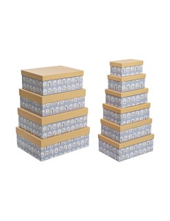 Jeu de Caisses de Rangement Empilables DKD Home Decor animaux Bleu Carton (43,5 x 33,5 x 15,5 cm)