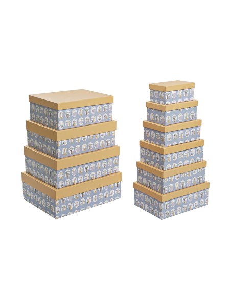 Satz stapelbarer Organizerboxen DKD Home Decor tiere Blau Pappe (43,5 x 33,5 x 15,5 cm)