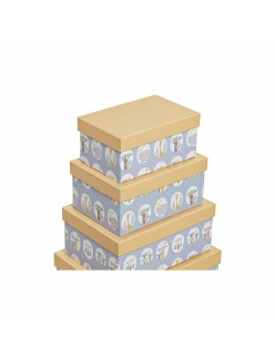 Satz stapelbarer Organizerboxen DKD Home Decor tiere Blau Pappe (43,5 x 33,5 x 15,5 cm)