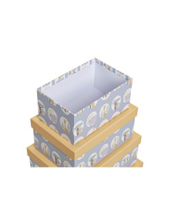 Satz stapelbarer Organizerboxen DKD Home Decor tiere Blau Pappe (43,5 x 33,5 x 15,5 cm)