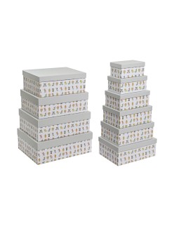 Jeu de Caisses de Rangement Empilables DKD Home Decor Gris Animaux de compagnie Carton (43,5 x 33,5 x 15,5 cm)