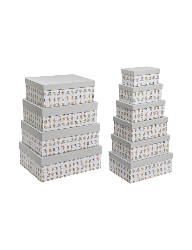 Satz stapelbarer Organizerboxen DKD Home Decor Grau Haustiere Pappe (43,5 x 33,5 x 15,5 cm)