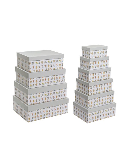 Satz stapelbarer Organizerboxen DKD Home Decor Grau Haustiere Pappe (43,5 x 33,5 x 15,5 cm)