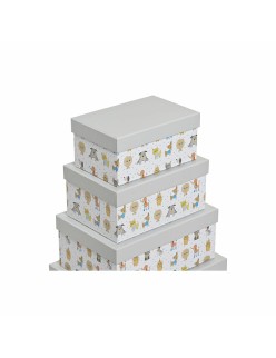 Satz stapelbarer Organizerboxen DKD Home Decor Grau Haustiere Pappe (43,5 x 33,5 x 15,5 cm)