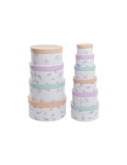 Jeu de Caisses de Rangement Empilables DKD Home Decor Marin Rond Carton (37,5 x 37,5 x 18 cm)