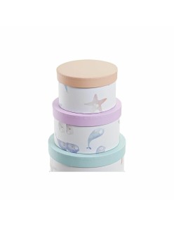 Jeu de Caisses de Rangement Empilables DKD Home Decor Marin Rond Carton (37,5 x 37,5 x 18 cm)