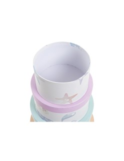Jeu de Caisses de Rangement Empilables DKD Home Decor Marin Rond Carton (37,5 x 37,5 x 18 cm)